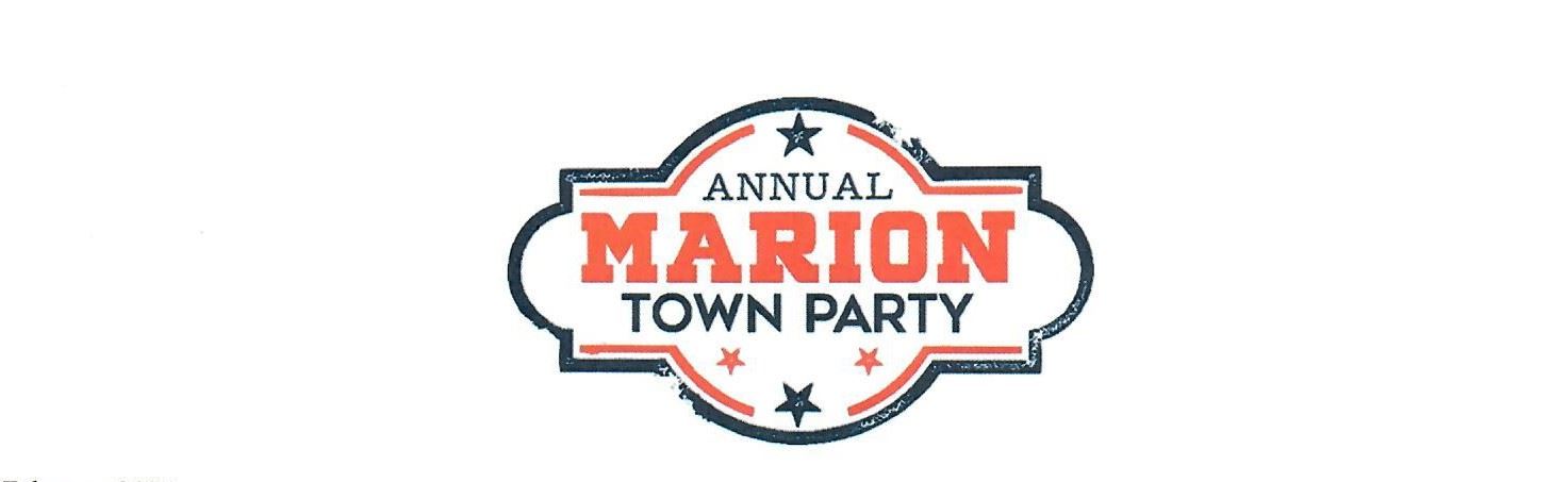 red, white, blue, marion town party, logo