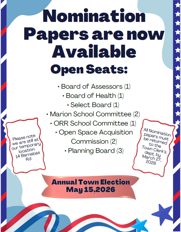 Nomination Papers Available, red white and blue, list of seats available